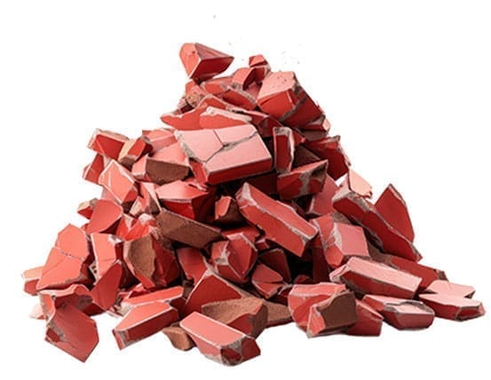 A pile of broken red bricks.
